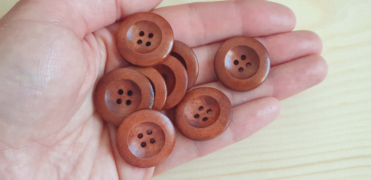 THICK EDGE 4-HOLE MAROON BROWN / 25mm / Wooden Buttons / Reddish Brown Buttons / Sewing Buttons