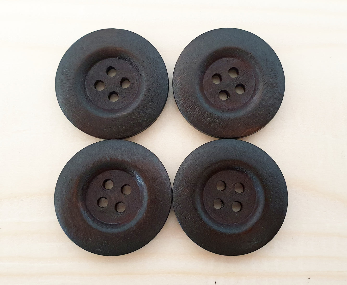 THICK EDGE / Dark Brown 4-Hole Wooden Buttons / 25mm (Set of 3)