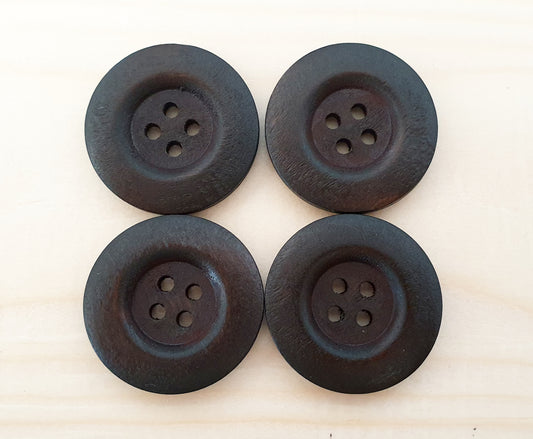 THICK EDGE / Dark Brown 4-Hole Wooden Buttons / 25mm (Set of 3)