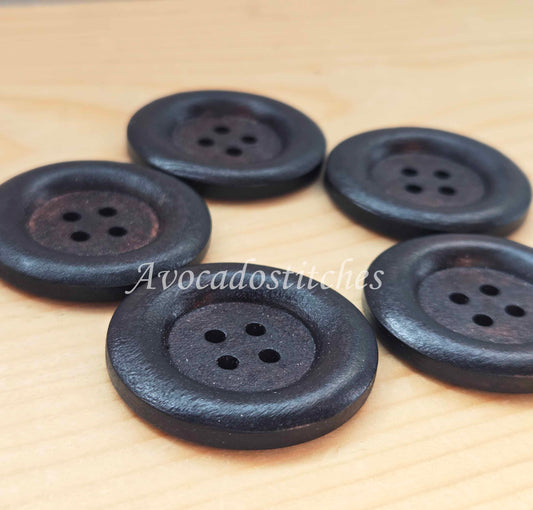 THICK EDGE 4-HOLE Dark Brown / 35mm - 6 buttons / Wooden Buttons / Sewing Buttons