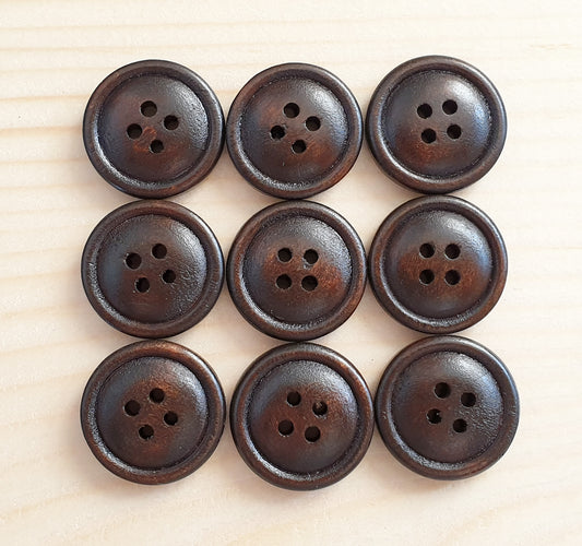 THIN EDGE BREAD Dark Brown / 20mm 25mm / Set of 4 buttons / Wooden Buttons / Sewing Buttons