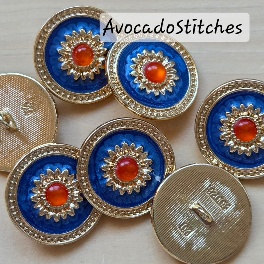 TIDE OF FIRE / 20mm - 2 buttons / Metal Enamel Shank Buttons / Sewing Buttons