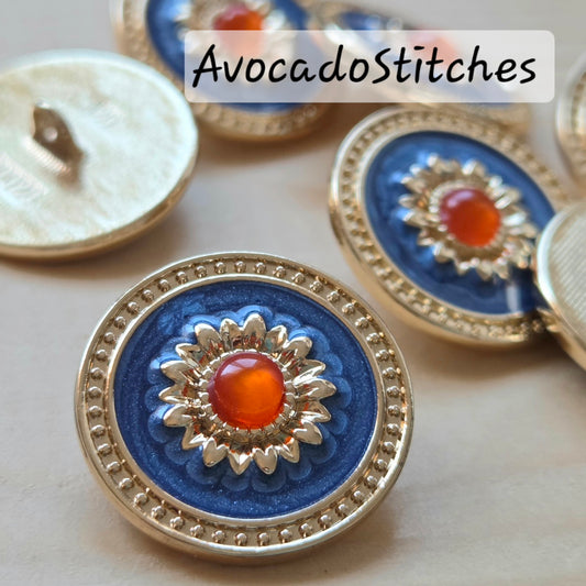 TIDE OF FIRE / 20mm - 2 buttons / Metal Enamel Shank Buttons / Sewing Buttons