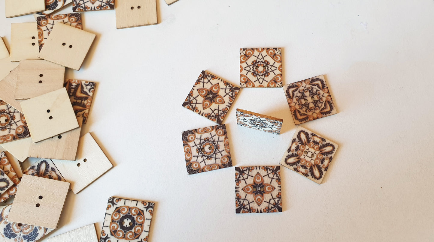 MANDALA TILE / 20-25mm / Wooden Buttons / Sewing Buttons