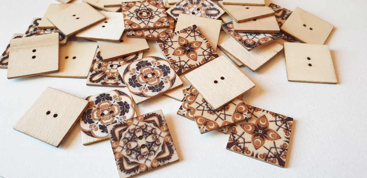 MANDALA TILE / 20-25mm / Wooden Buttons / Sewing Buttons