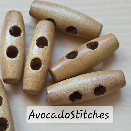 WOODEN TOGGLE Caramel Brown / 30-40mm / Set of 6 buttons / Wooden Toggle Buttons / Sewing Buttons