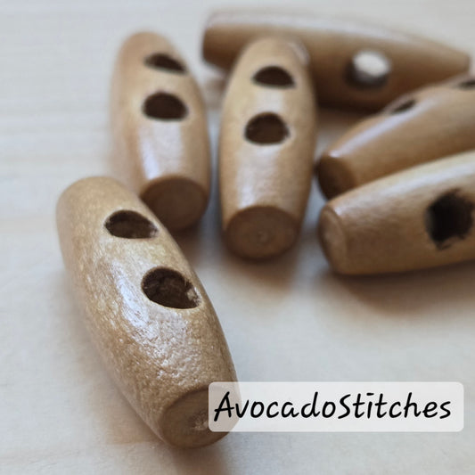 WOODEN TOGGLE Caramel Brown / 30-40mm / Set of 6 buttons / Wooden Toggle Buttons / Sewing Buttons