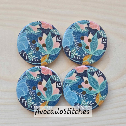 TRANQUIL LOTUS / 30mm - 6 buttons / Wooden Buttons / Sewing Buttons