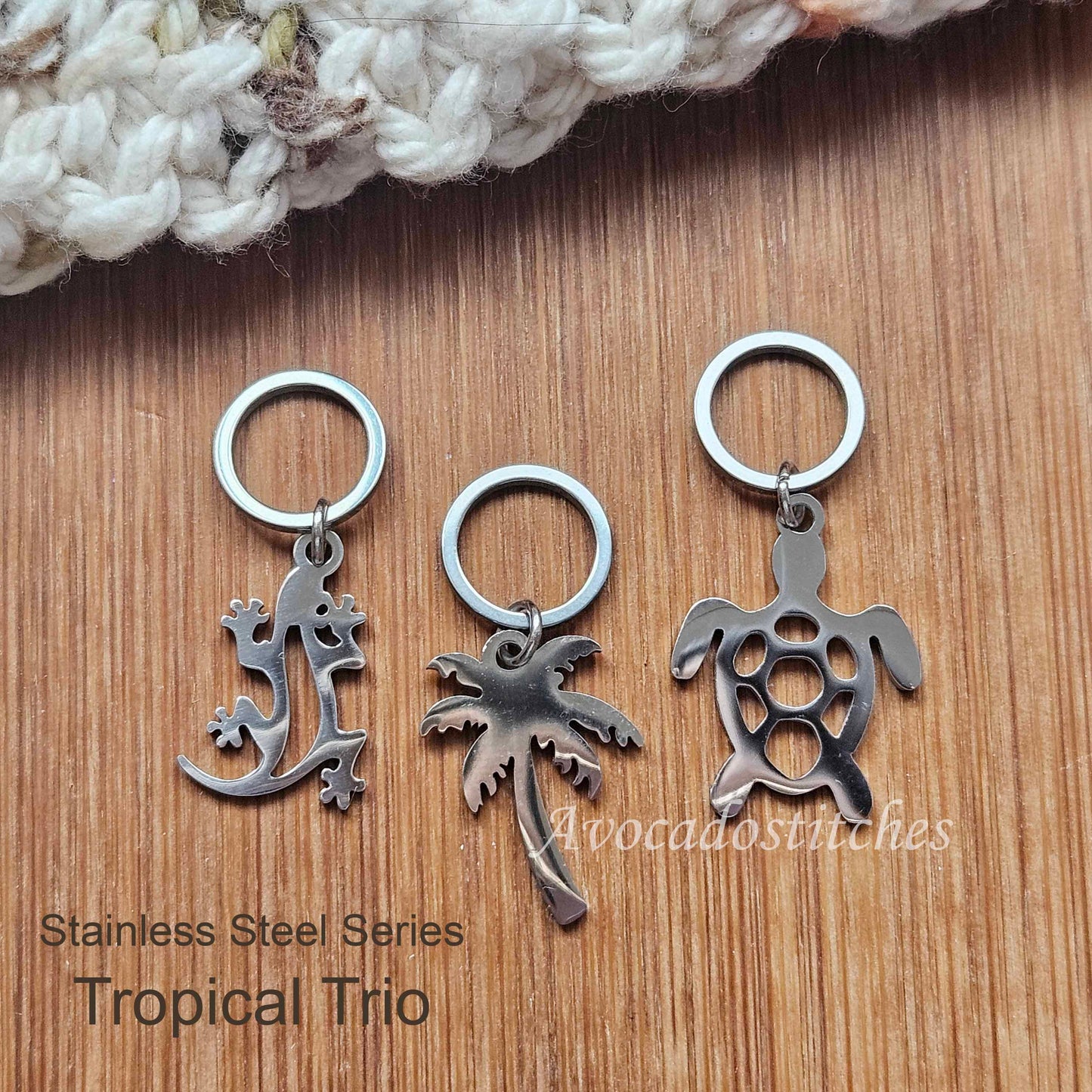 TROPICAL TRIO (3 pieces) - Stainless Steel Series / Knitting Crochet Stitch Markers / Notions