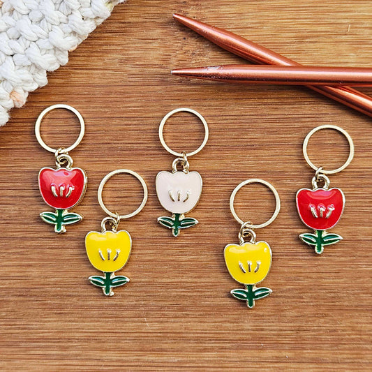 TULIPS - 5 pieces / Knitting Crochet Stitch Markers / Notions