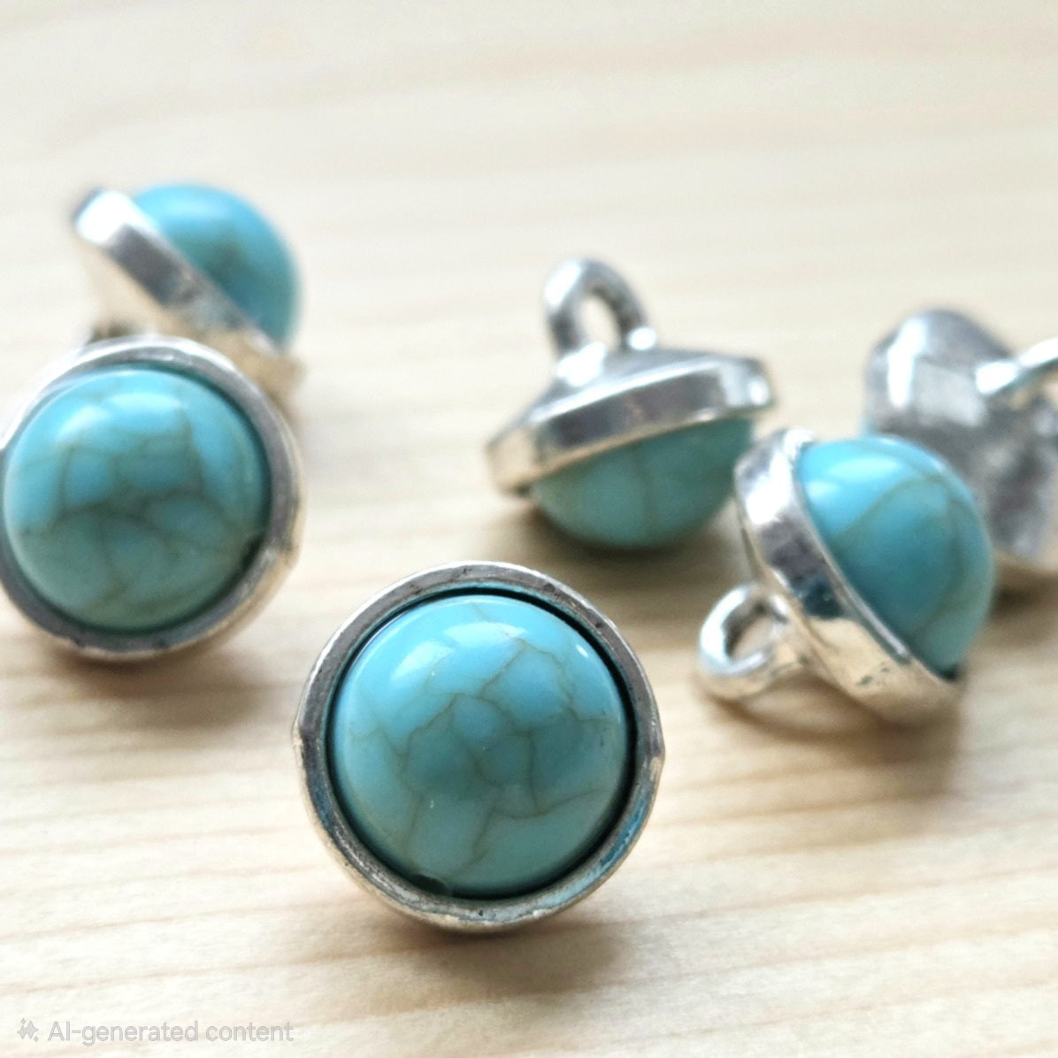TURQUOISE SILVER EDGE / Turquoise Stone Zinc Alloy Shank Buttons / 12mm (Set of 5)