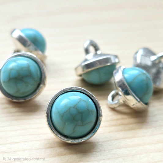 TURQUOISE SILVER EDGE / Turquoise Stone Zinc Alloy Shank Buttons / 12mm (Set of 5)