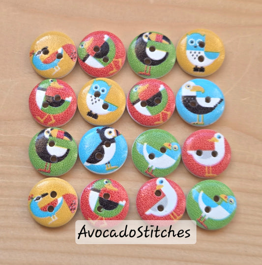 TWEET PARADE / 15mm - 8 buttons / Wooden Buttons / Sewing Buttons