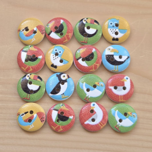 Tweet Parade / Wooden Buttons / 15mm (Set of 8)