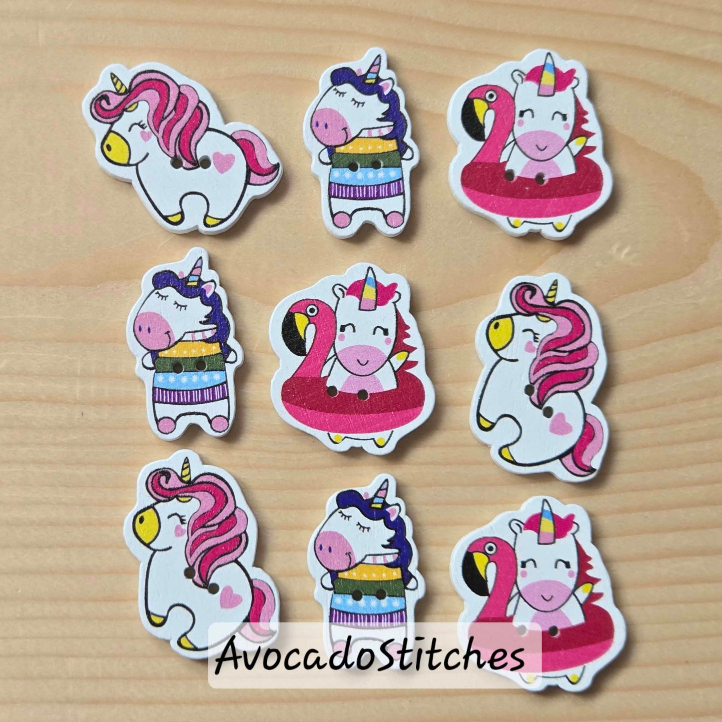 UNICORN / 8 buttons / Wooden Buttons / Sewing Buttons