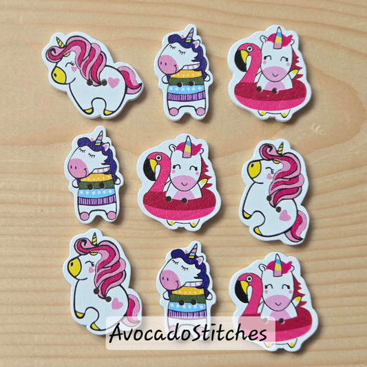 UNICORN / 8 buttons / Wooden Buttons / Sewing Buttons