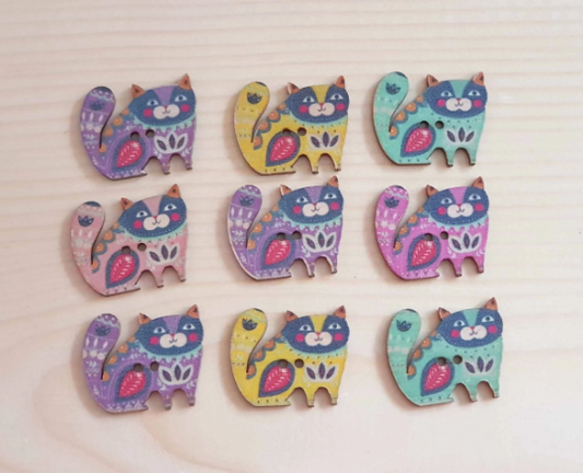 VINTAGE CAT ART / 30*25mm / Wooden Buttons / Sewing Buttons