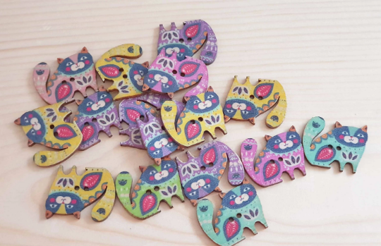 VINTAGE CAT ART / 30*25mm / Wooden Buttons / Sewing Buttons