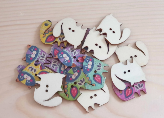 VINTAGE CAT ART / 30*25mm / Wooden Buttons / Sewing Buttons