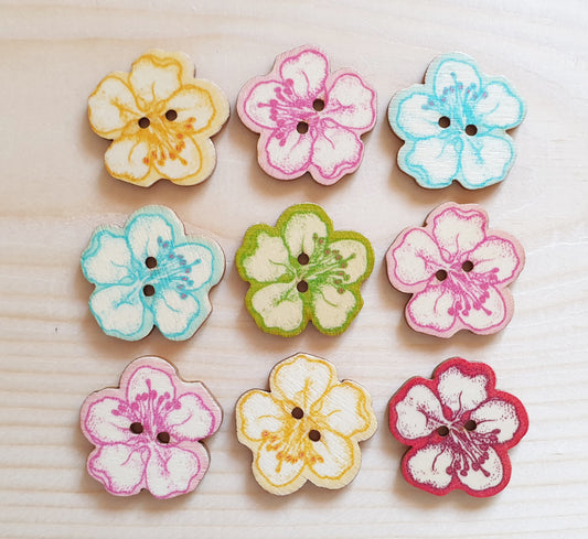 VINTAGE FLOWER / 25*25mm / 8 buttons /Wooden Buttons / Sewing Buttons