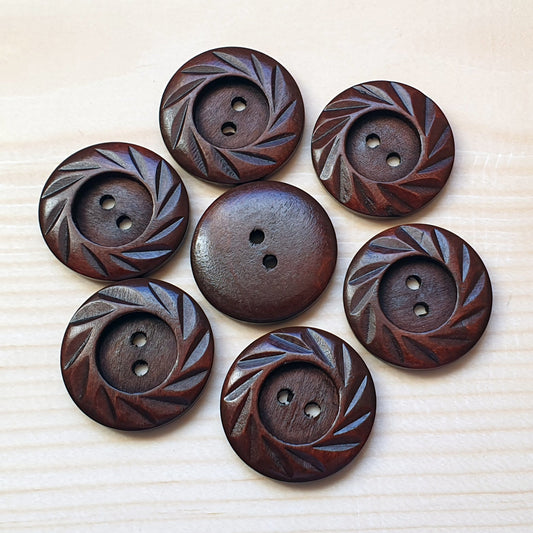 VINTAGE FOLIAGE / Brown 2-Hole Wooden Buttons / 30mm (Set of 4)