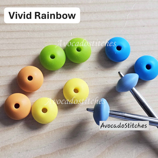 Clearance // BEANIE NEEDLE STOPPERS Vivid Rainbow / Set of 10 / Knitting Needle Toppers / Point Protection / Notions