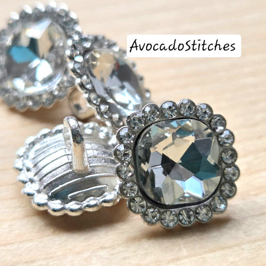 VICTORIA GLINT / Metal Shank Buttons with Rhinestones / 12mm - Set of 6 buttons / Sewing Buttons