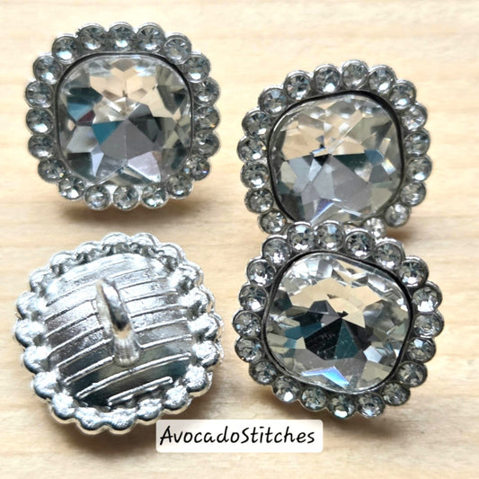 VICTORIA GLINT / Metal Shank Buttons with Rhinestones / 12mm - Set of 6 buttons / Sewing Buttons