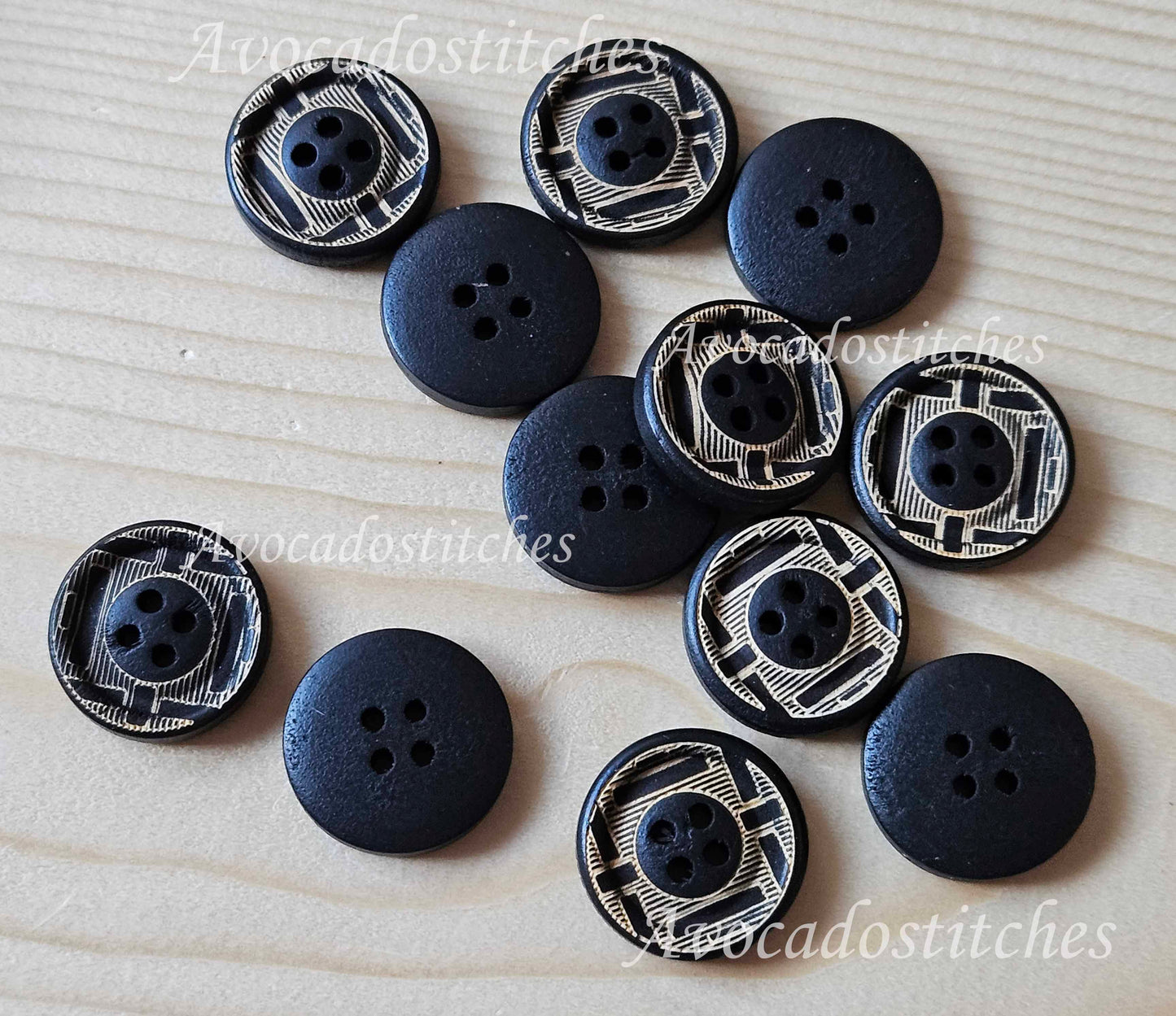 VINTAGE GREEK Golden Stripes / 20mm - 6 buttons / Wooden Buttons