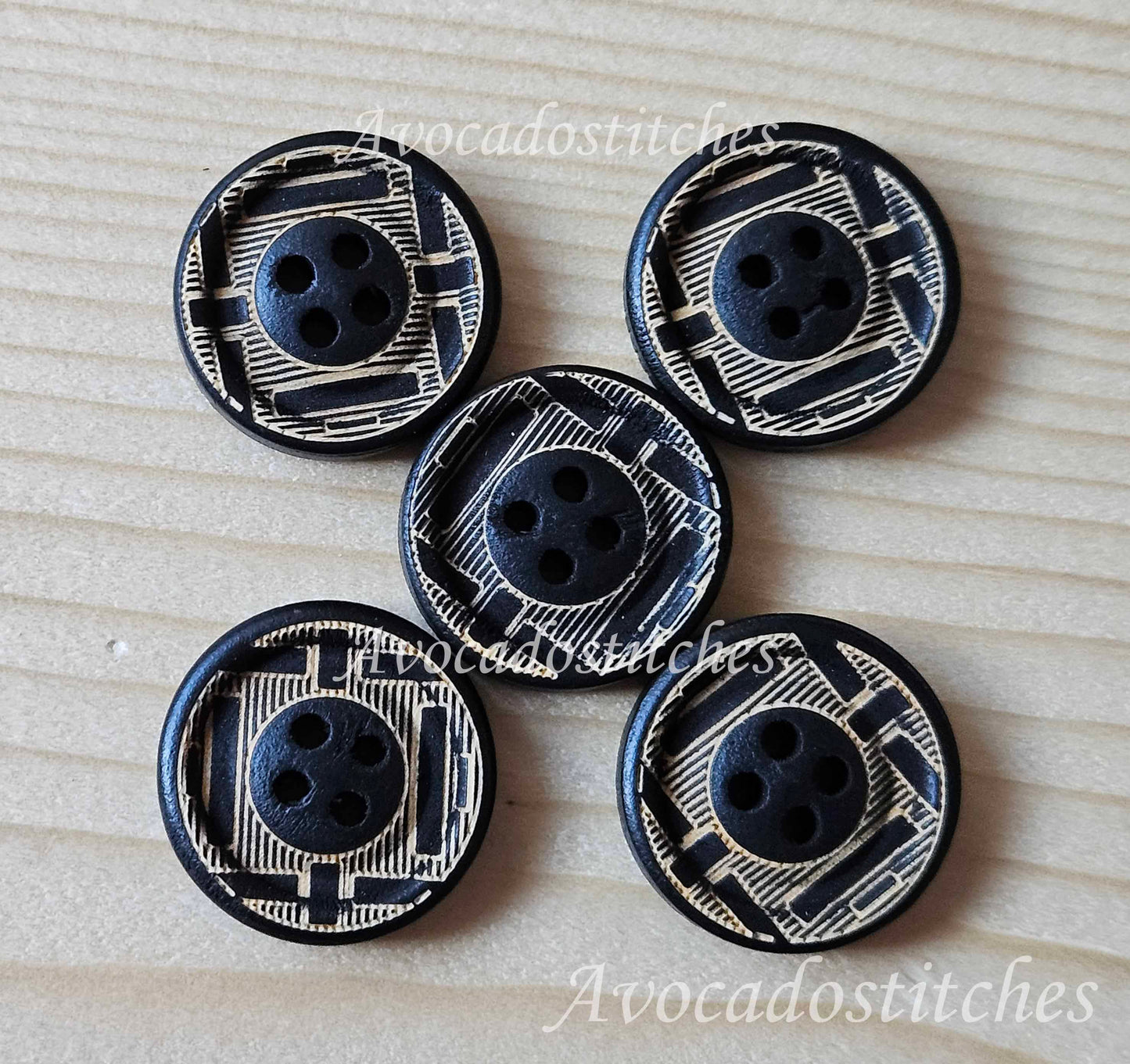 VINTAGE GREEK Golden Stripes / 20mm - 6 buttons / Wooden Buttons