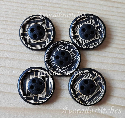VINTAGE GREEK Golden Stripes / 20mm - 6 buttons / Wooden Buttons