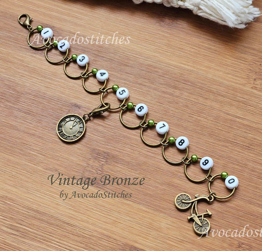 VINTAGE BRONZE Progress Keeper Chain / Numbered Stitch Markers Chain / Row Counter Chain / Knitting Stitch Markers / Notions
