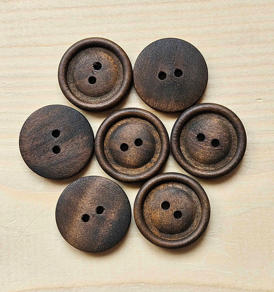 VINTAGE BROWN / Dark Coffee Brown 2-Hole Wooden Buttons / 25mm (Set of 4)
