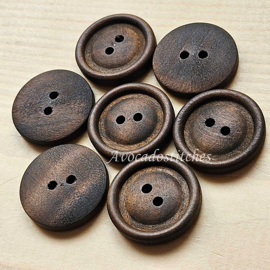 VINTAGE BROWN / Dark Coffee Brown 2-Hole Wooden Buttons / 25mm (Set of 4)