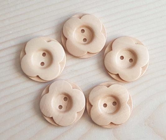 VINTAGE FLOWER 2-HOLE BEIGE / 30mm / Wooden Buttons / Sewing Buttons