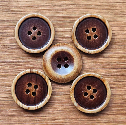Clearance // VINTAGE IMITATION WOOD / Resin Buttons / 25mm (Set of 4)
