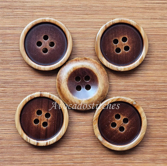 VINTAGE IMITATION WOOD / 25mm - 4 buttons / Resin Buttons / Sewing Buttons