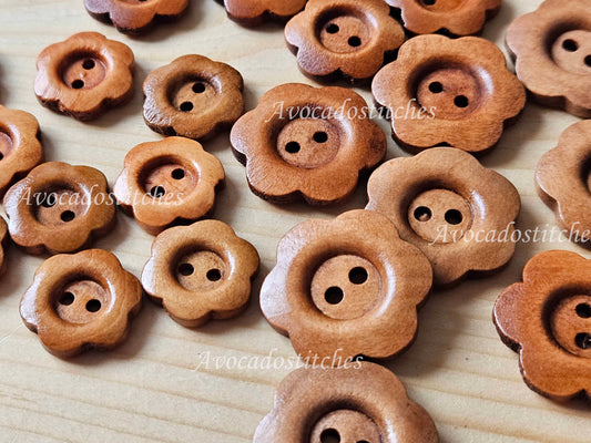 VINTAGE FLOWER BROWN 2-Hole / 12.5-25mm / Set of 6 buttons / Wooden Buttons / Sewing Buttons