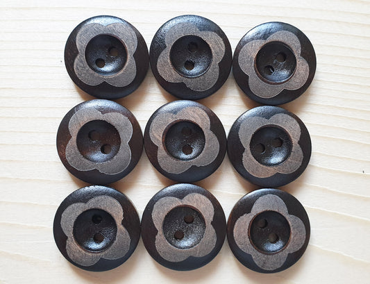 VINTAGE FLORAL Dark Brown / 20mm / Set of 6 buttons / Wooden Buttons / Sewing Buttons