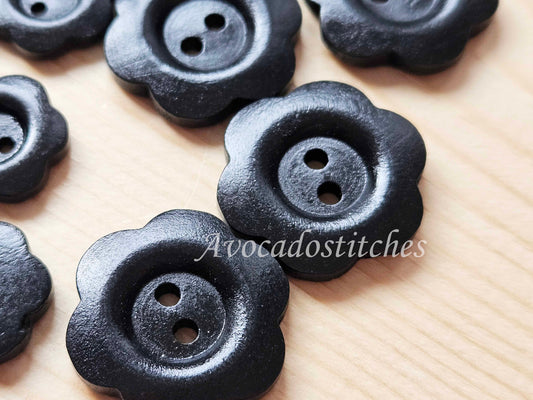 VINTAGE FLOWER 2H BLACK / 15-25mm / Wooden Buttons / Sewing Buttons