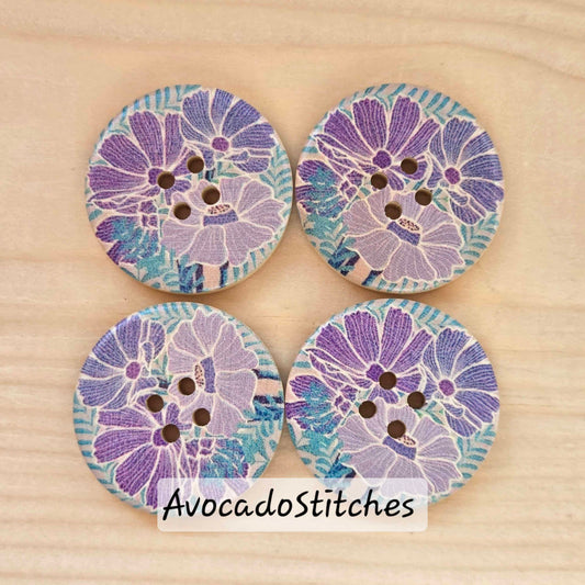 VIOLET MIST / 30mm - 4 buttons / Wooden Buttons / Sewing Buttons