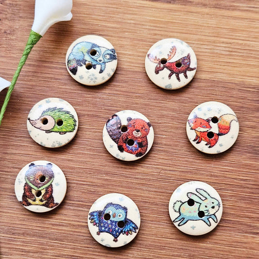 WILD ANIMALS / 15mm - 6 buttons / Wooden Buttons / Sewing Buttons