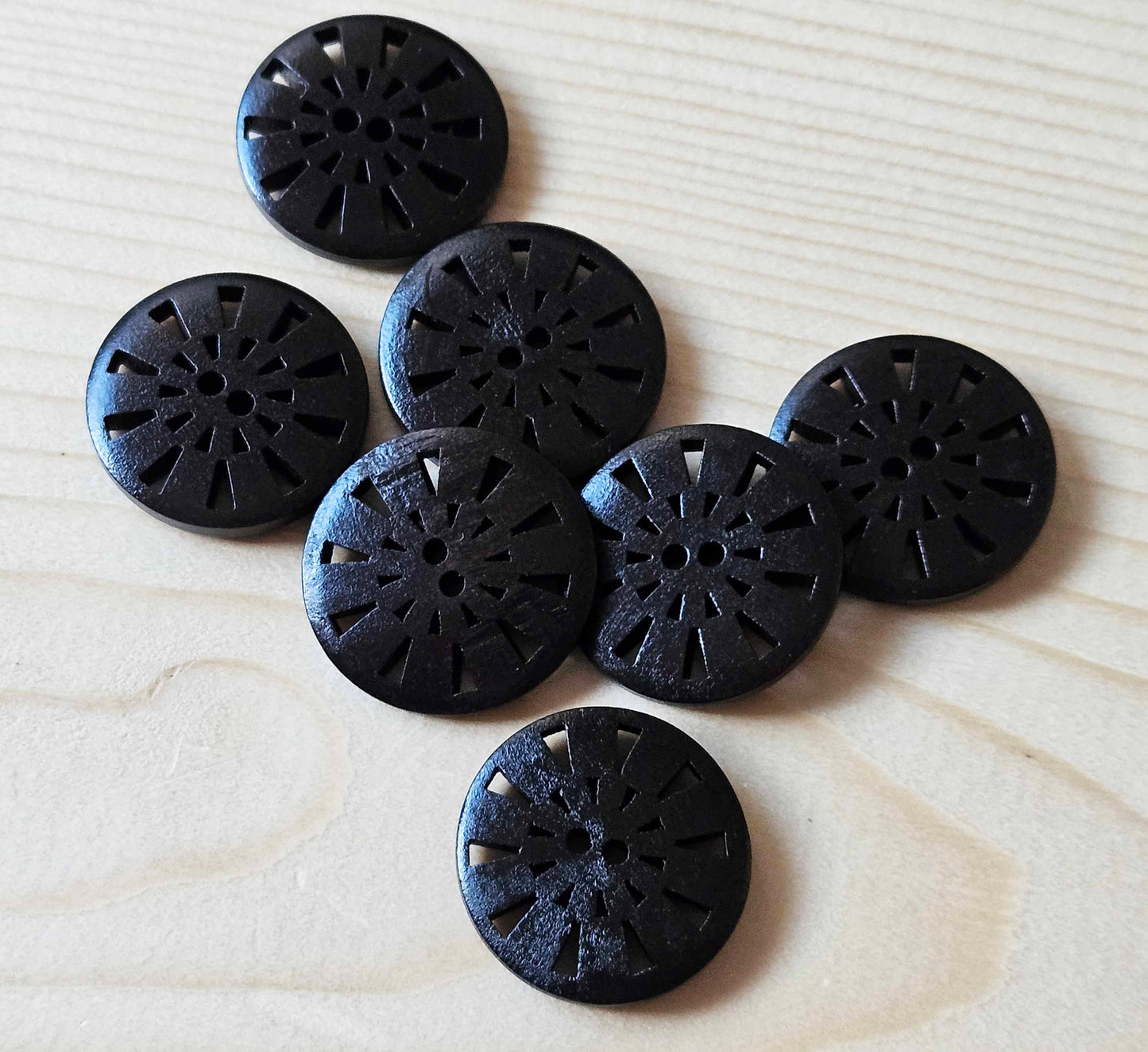 WIND TURBINES / Black 2-Hole Wooden Buttons / 25mm (Set of 6)