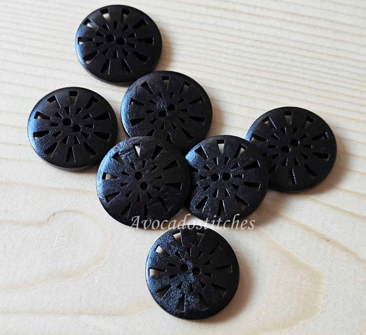 WIND TURBINES BLACK / 25mm / Set of 6 buttons / Wooden Filigree Buttons / Sewing Buttons