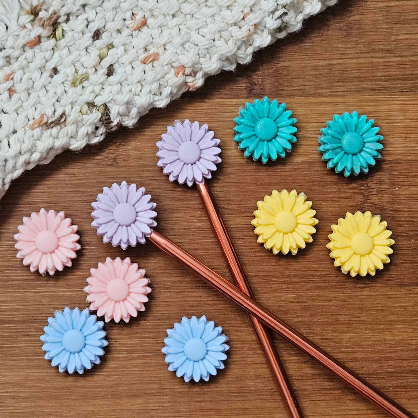 Clearance // WILD DAISY STITCH STOPPERS / Knitting Needle Toppers / Set of 2 / Notions