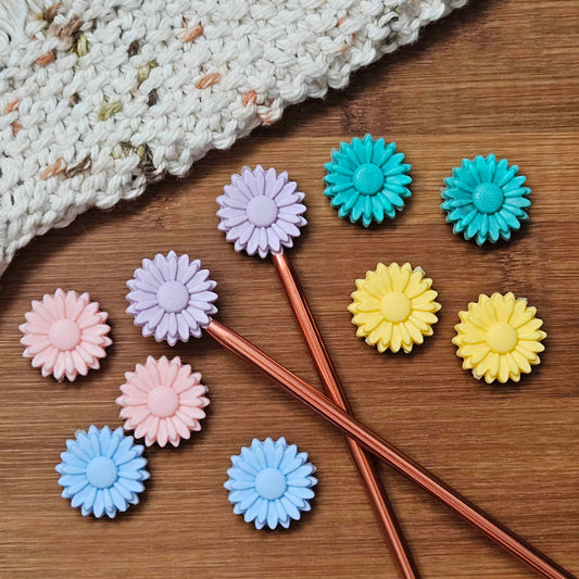 Clearance // WILD DAISY STITCH STOPPERS / Knitting Needle Toppers / Set of 2 / Notions