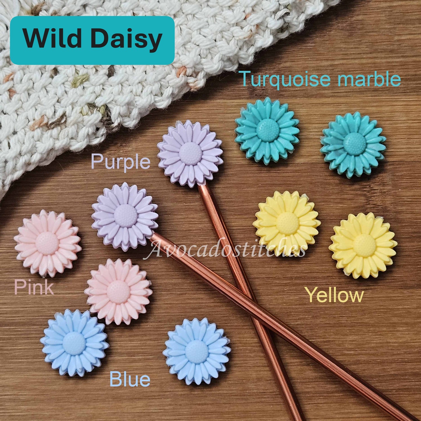 DAISY STITCH STOPPERS / 2 pcs / Knitting Needle Stoppers / Point Protection / Notions
