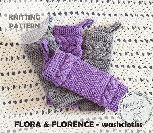 FLORA & FLORENCE WASHCLOTHS (Digital Knitting Pattern) / Simple Knitting Pattern /  Digital Knitting Pattern