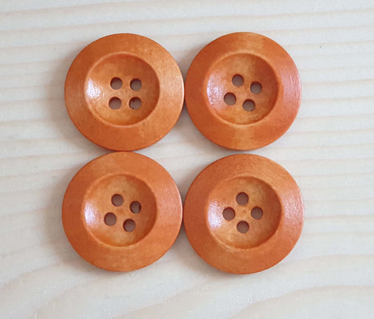 Clearance // WEDGE EDGE / Peach 4-Hole Wooden Buttons / 15-25mm