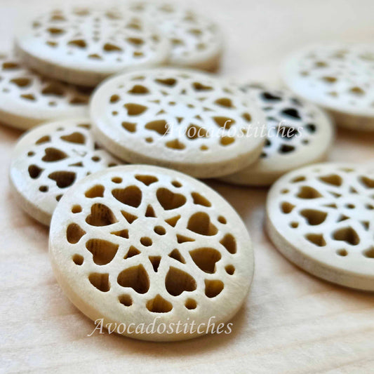 WHETU Beige / 20mm - 6 buttons / Wooden Filigree Buttons / Sewing Buttons (Convex)